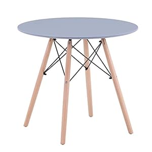 GOLDFAN Dining Table Modern Round Kitchen Table with Natural Beech Wood Legs and Matt Spray Paint, Grey, 80cm(Table Only)