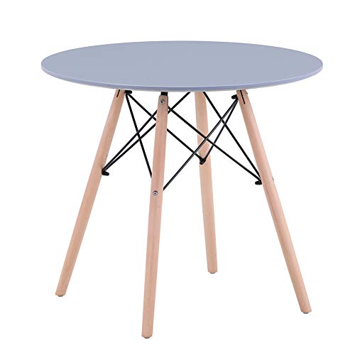 GOLDFAN Dining Table Modern Round Kitchen Table with Natural Beech Wood Legs and Matt Spray Paint, Grey, 80cm(Table Only)
