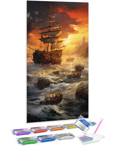 5D Diamond Painting DIY de batalla naval antigua, vinilo de pared grande de 70x40 cm