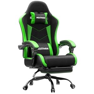 Nexthra Gaming Stuhl Bürostuhl Gaming Sessel mit höhenverstellbaren Linkage-Armlehnen, ergonomischer Gamer Stuhl mit Fußstütze, gepolstert Gaming Chair 150° neigbar bis 180 kg, Grün