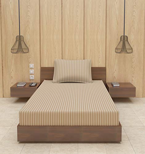Image of BEVI - Home Premium Self Striped Single Bedsheet with 1 Pillow Cover 300 TC Ultra-Soft 300 TC Microfiber Bed Sheet| Size (60 inch x 90 inch) Camlin