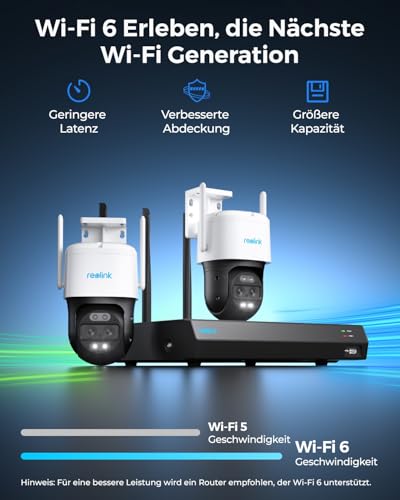 Reolink 4K Wi-Fi 6 PT Überwachungskamera Aussen Set, 2X WLAN Kameras Outdoor mit 355° Pan & 90° Tilt, Bewegungsverfolgung, Smart-Erkennung, Farbnachtsicht, 12CH Wi-Fi NVR mit 2TB HDD (RLK12-800WTM2)