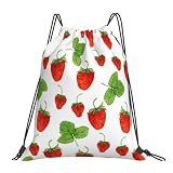 YOFIEN Zaino con coulisse e stampa bianca con piante di fragole, resistente all'acqua, per donne e uomini, per sport e palestra