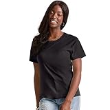 Hanes Womens Originals Cotton T-Shirt, Classic Crewneck Tee, Curved Back Hem, Black, Medium US