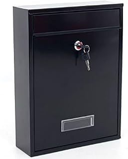 Wall Mounted Post Box Postbox Waterproof Mail Box Mailbox Outdoor Letterbox Letter Box for Outside External Lockable Black Powder Coated Galvanised Steel 32x22x8cm