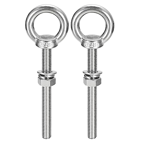 Image of uxcell Lifting Eye Bolt, 2 Sets M8x80mm Eye Bolt with Nut Washer 304 Stainless Steel Shoulder Lifting Ring Eye Bolt for Hanging Item