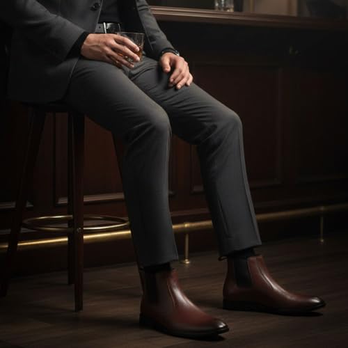 Image of HAYES LONDON Chelsea Boots For Man | Genuine Leather High-Top Slip-On Shoes | Comfortable Formal Shoes for Men | Stylish Office, Party & Casual Wear Fashion Boots