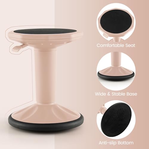 Image of Giantex Wobble Stools for Classroom Seating, 24 inch Wiggle Stool with Adjustable Height, Sitting Balance Chair for School Active Learning, Office Stand Up, Flexible Seating Wobble Chair (Peach Pink)