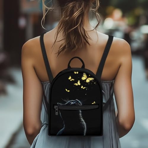 HUGS IDEA Black Cat Backpack for Women Butterfly Polyester Backpack for Lady Mini Backpacks for Women Travel Daypack Tote Bag for Teen Girls Rucksack for Work Outdoor Sports4