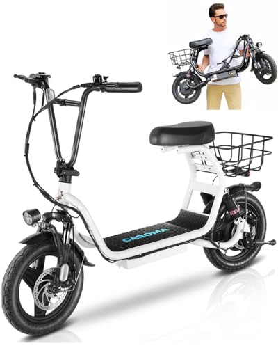 Caroma Electric Scooter with Seat, 800W Peak Motor, 15/25/30 Miles Range, 20Mph Top Speed, Foldable Electric Scooter for Adults, 14' BigTire E Scooter for Commuting with Shock Absorbing