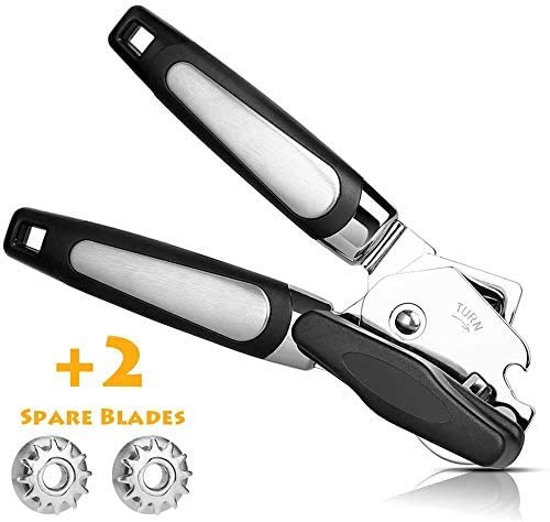 ThxMadam Abrelatas Manual, 3-en-1 Can Opener, Hoja Afilada de Acero Inoxidable Abrebotellas, con Mango Antideslizante y Perilla de Torneado Ergonómicapara, Abridor para Ancianos con Artritis