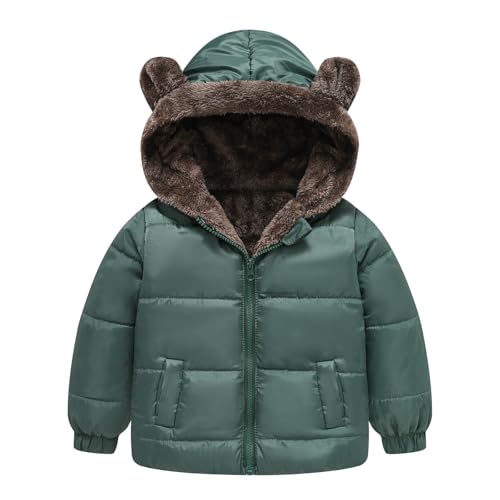 Abrigo de invierno para niños y niñas, con orejas de oso, chaqueta con capucha, reversible, forro polar, resistente al viento, cremallera cálida, Verde oscuro., 12-18 meses
