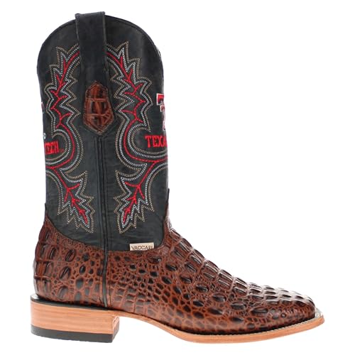 Image of Vaccari Men's Jackson Genuine Hornback Alligator Print Leather & NCAA League Embroidery Broad Square Toe Cowboy Boots