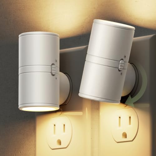 Image of L LOHAS LED Night Light, Night Lights Plug into Wall, Dimmable Nightlights | 50 /100LM,Soft White 3000K,Light Sensor, Mini Rotating Nightlight Plug in, Adults Hallway Bedroom Bathroom[White Shade,2 Pack]