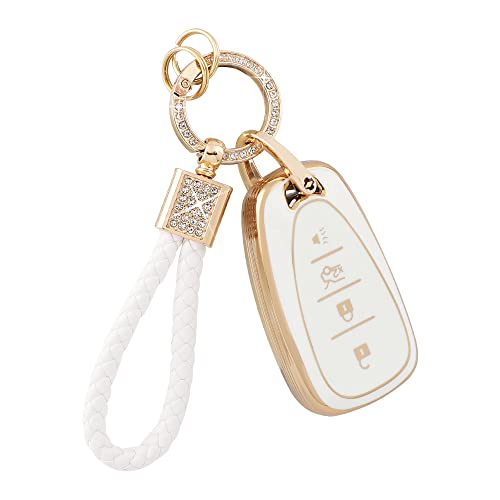 PIFOOG Key Fob Cover for Mercedes TPU White Gold Bling Keychain Accessories Fit Benz GLA GLE GLB GLS GLC CLA CLS C300 AMG A E S G Class Cute Car Keys Case Shell Girly Women