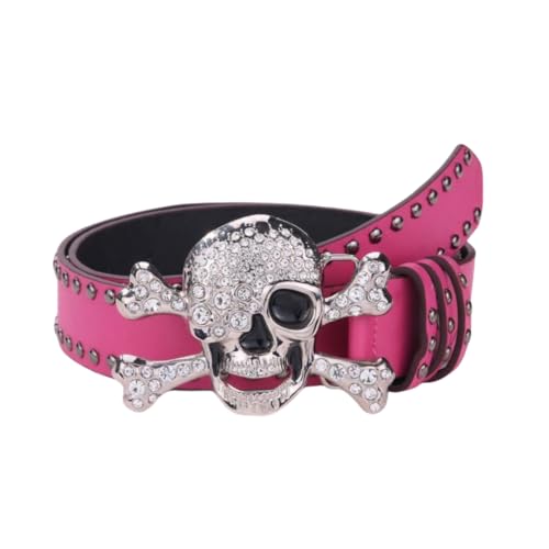 Rhinestones Skull Buckle Belt Rivet Studded Belt Punk Goth Halloween Belt for Jeans Pants Cool Rockers Costume Belts