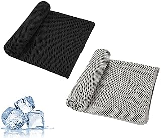 DFsucces Cooling Towel,Ice Towel for Neck,Soft Breathable Cool Towel for Instant Cooling Relief, For Sports Gym Beach Camping Yoga Swimming Hiking,2PCS(120x30 cm,Black/Grey)
