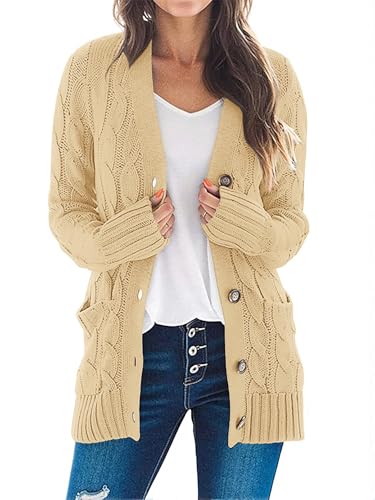 MEROKEETY Women's 2025 Fall Long Sleeve Cable Knit Sweater Open F...