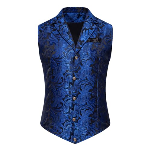 Cambkatl Men's Suit Vest Paisley Floral Victorian Vests Gothic Steampunk Formal Waistcoat Tuxedo Vests with Notched Lapels