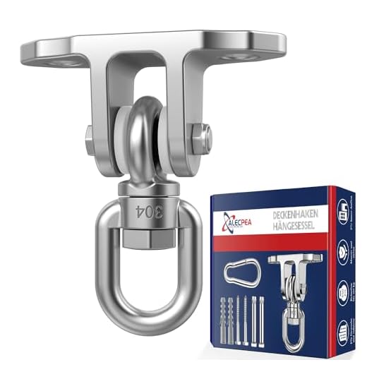 ALECPEA 360°Drehbar Schaukelhaken 450KG Kapazität Edelstahl Deckenhalterung Deckenhaken für Hängesessel | Hängematte | Slingtrainer | Boxsack | Yoga