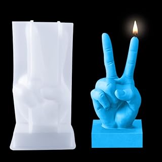 FineInno Victory Gesture Candle Mold, 3D Hand Resin Mold, V-Shaped Finger Silicone Mold Soap Candle Making, DIY Plaster Sculpture Clay Crafts, Home Decor