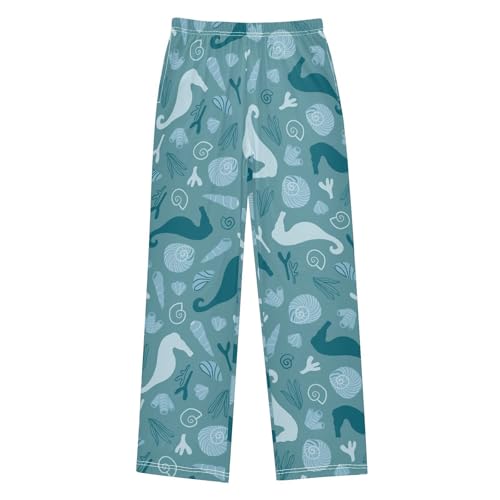 Boys' Pants Sea Seahorses Seashells Green Blue Long Bottoms Jogger Pants Elastic Waist Trousers with Pockets S-XL