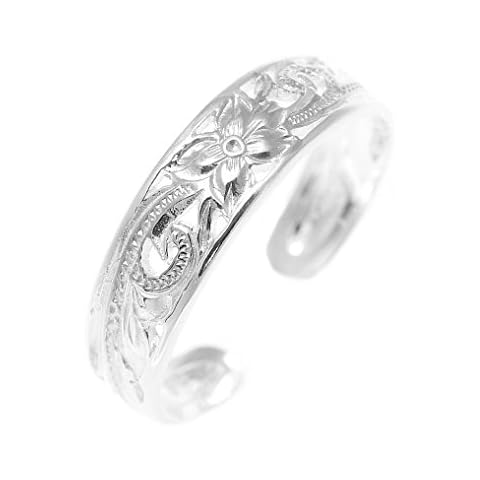 Arthur's Jewelry 925 sterling silver Hawaiian plumeria flower scroll 4mm inside cut open toe ring Cover