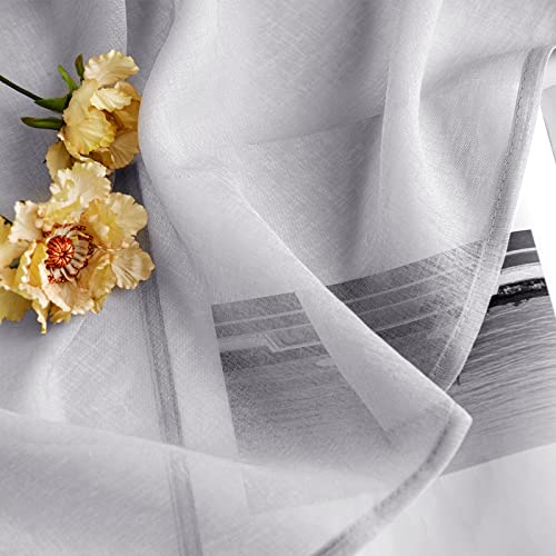 Woaboy Voile Gardinen Vorhänge Ösen 2er Set 140x245cm Grau – Ansicht 4