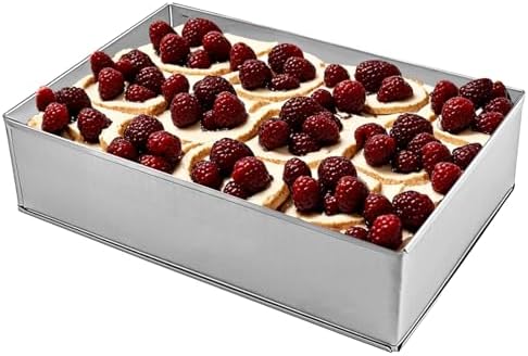 YILANJIN Adjustable L 29.5 to 50 cm x W 20 to 35 cm Cake Mould, High 8cm, Stainless Steel Mousse Cake Ring, Rectangular Cake Tin with Scaling, Baking Ring, Expandable Baking Frame, Dessert Ring, Large