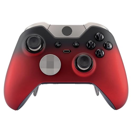Image of eXtremeRate Red Shadow Soft Touch Replacement Faceplate Front Shell for Xbox One Elite Controller Model 1698 with Thumbstick Accent Rings - Controller NOT Included