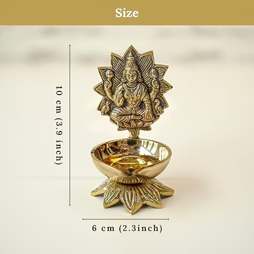 Image of Behoma 100% Pure Brass Laxmi Diya for Pooja Room | Lakshmi Idol for mandir | Maa Laxshmi Devi Decoration Item | Ideal for Housewarming, Wedding, Anniversary, Festival, Spiritual & Gift Purposes