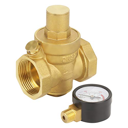 Adjustable Brass Water Pressure Reducing Valve with Gauge for Most Tap Water Equipment, Simple Installation, Space and Cost Saving