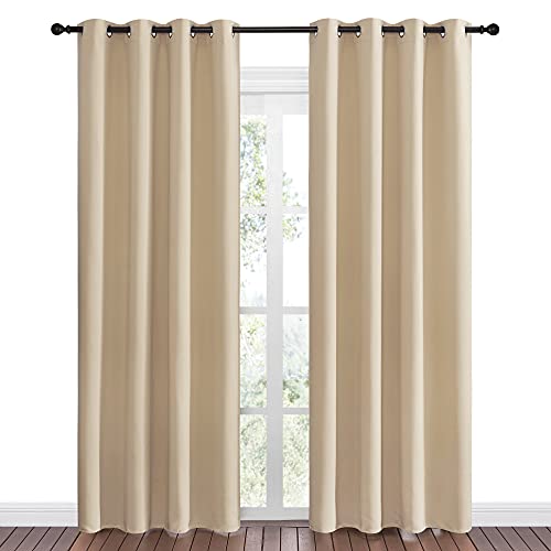 Image of NICETOWN Bedroom Room Darkening Draperies - Home Fashion Thermal Insulated Solid Grommet Room Darkening Window Curtains for Hall Room (1 Pair, 55 inches Wide by 86 inches Long, Beige)