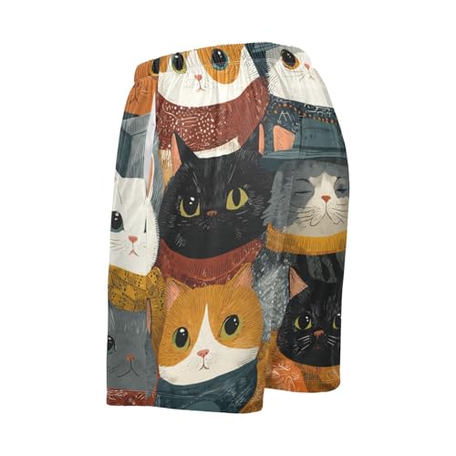 Men's Short Pajama Bottoms Cat Cowboy Funny Home Casual Sleep Pants2