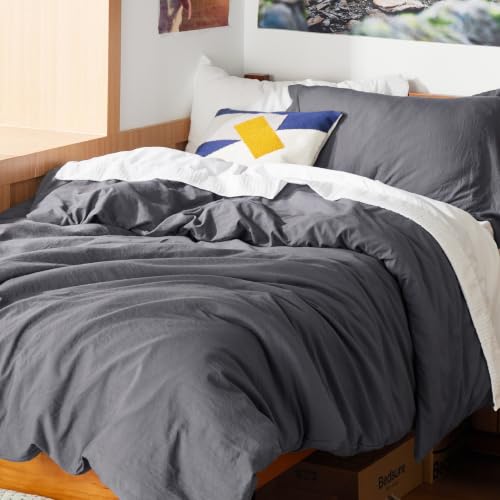 Image of Bedsure Dark Grey Duvet Cover Twin /Twin XL Size - 2 Pieces Prewashed Cotton-Like Polyester Extra Soft Bedding Set, Includes 1 Duvet Cover 68 inchx90 inch with Zipper Closure & 1 Pillow Sham, No Comforter