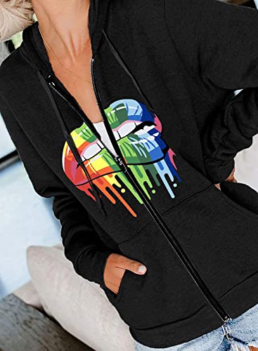 Magicmk Women's Long Sleeve Sweatshirt Casual Cotton Zip Up Hoodie Jacket(Colorlip,L) #TOP2