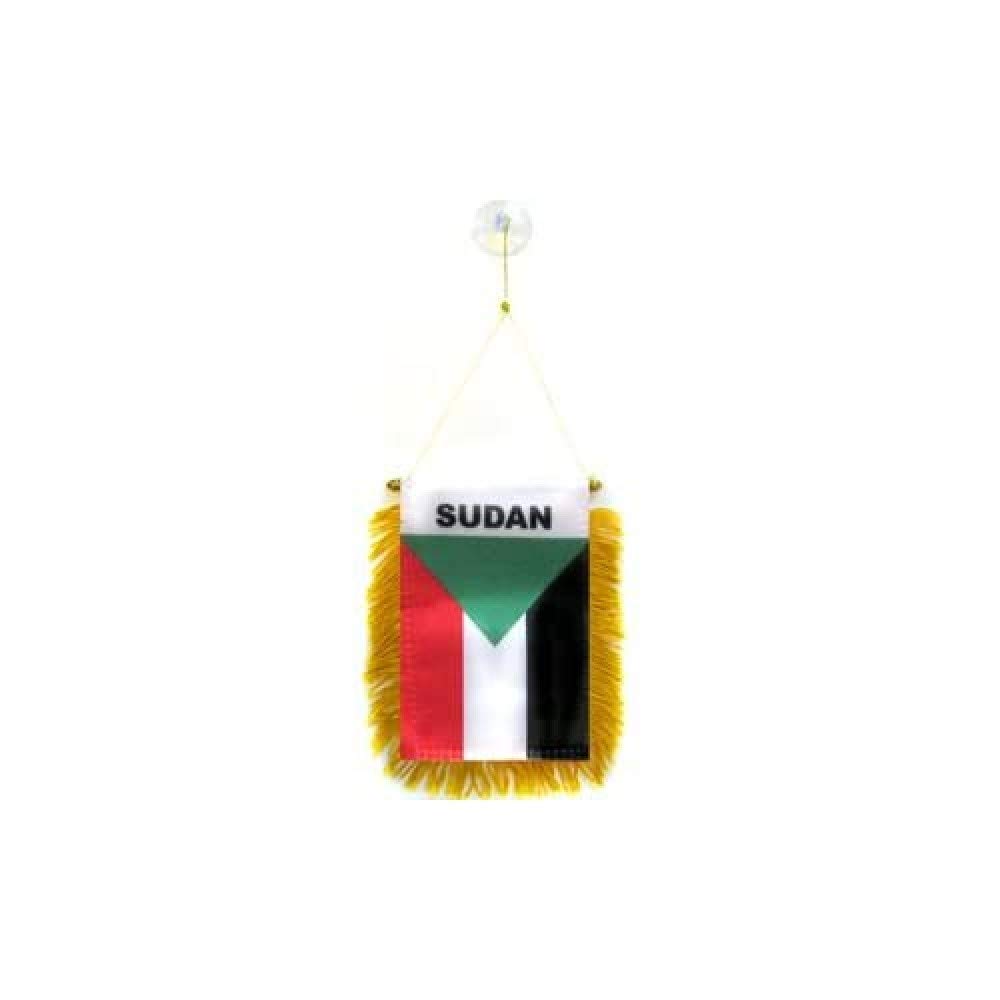 AZ FLAG Sudan mini Banner 6'' x 4'' - Sudanese PENNANT 15 x 10 cm - mini Banners 4x6 inch suction cup hanger -