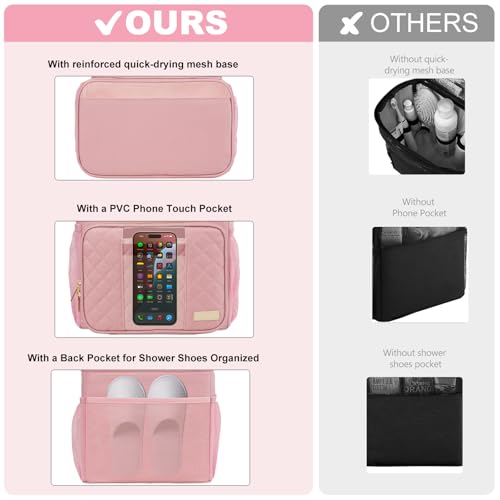 Jaffzora Portable Shower Caddy College Dorm Essentials, Large Toiletry Bag for Women Men, 2 Layers Quickly Dry Mesh Bathroom Tote Bag, Hanging Makeup Organizer Bag for Travel, Gym, Camping (Pink) by Jaffzora - Used condition - Image 3