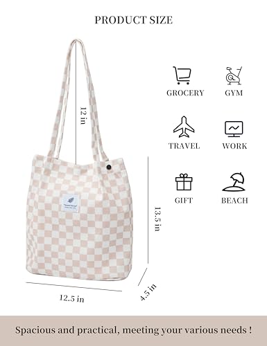 Image of TOPASION Cute Corduroy Tote Bag Canvas Shoulder Handbags for Women Travel Shopping