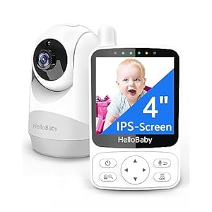 HelloBaby 4″ Camara Vigilancia Bebe, 29 Horas de batería Vigilabebes con Camara, Zoom Digital Doble 350°/120°,visión Nocturna infrarroja, Modo Eco (HB40)