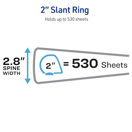 Image of Avery Durable View 3 Ring Binder, 2 Inch Slant Rings, 530-Sheet Capacity, DuraHinge, 2.8 Inch Wide Spine, Customizable Clear Covers and Spine, 1 Dark Blue Binder (17034) (Pack of 6)