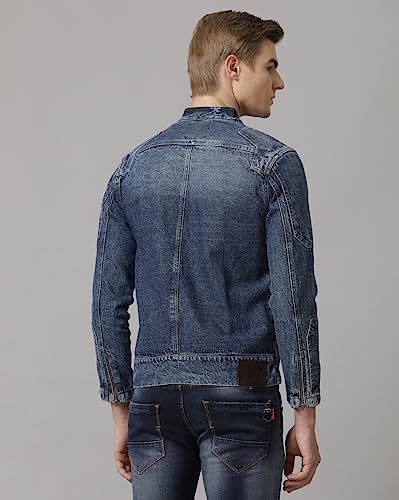 Image of Slim Fit Men's Denim Biker Jacket