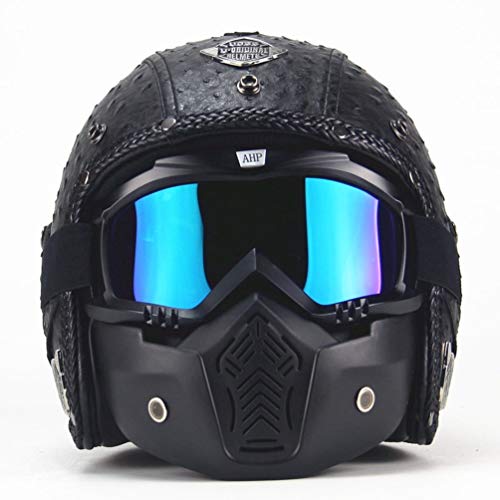 MXYMC Casque Jet 3/4 Moto Casque Moto Jet Cafe Racer Homologué ECE 22-05 Visière Scooter Universel pour Toutes Les Saisons, Adapté à La Conduite en Extérieur (Noir,M(57-58cm))