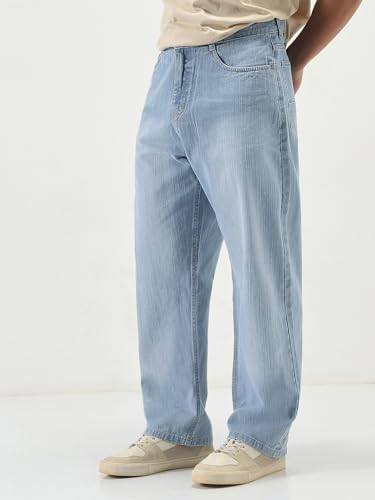Image of Urbano Fashion Men's Loose Baggy Fit Washed Denim Jeans Non-Stretchable