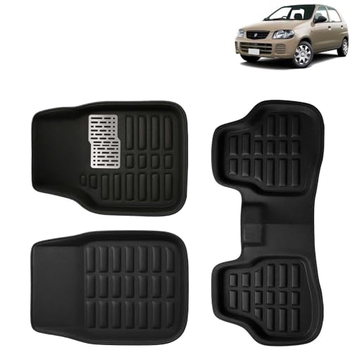 Image of KINGSWAY Accessories Premium 3D Car Floor Mats Only Compatible with Maruti Suzuki Alto Year 2000 to 2012 All Model, Set of 3, 100% Waterproof Tray Shape PVC 3D Car Foot Mats Anti-Slip Car Mat, Black