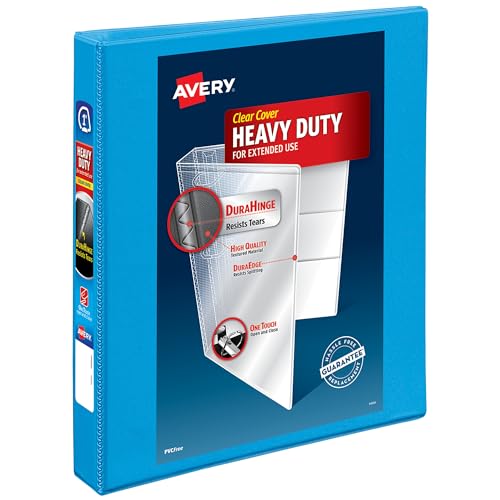 avery heavy-duty view 3 ring binder 134 one touch slant rings holds 8534 x 1134 paper 1 light blue binder 05301