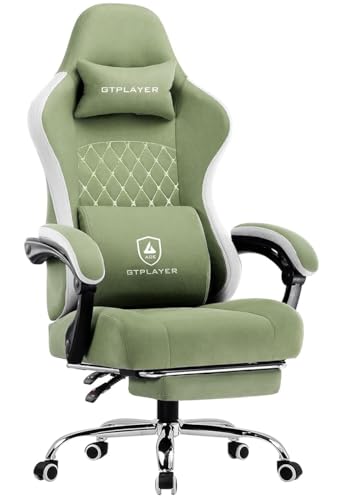 Image of GTPLAYER Ergonomic Gaming Chair with Lumbar Cushion & Footrest, Premium Fabric, Office Chair for Work, Study Chair with Linked Armrests, Adjustable Headrest, 1 Year Warranty (Green)