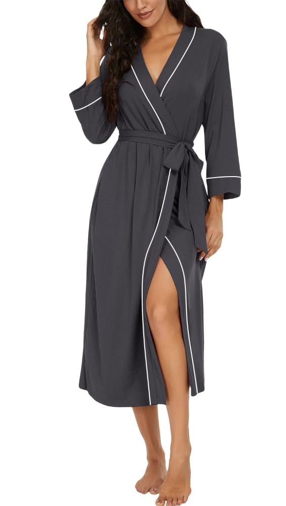 PrinStory Women Dressing Gowns Causal Kimono Robes Long Bathrobe Soft Womens 3/4 Sleeve Ladies Loungewear — view 17