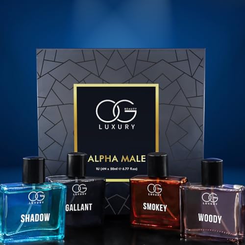 Image of OG BEAUTY Alpha Male Perfume Gift Set - 4x50ml Eau De Parfum for Man | Bold & Long-Lasting Scents - Shadow, Woody, Smokey, Gallant | Premium Gift for Him (20% Concentration)