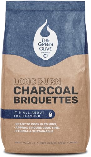Green Olive Firewood Company - 1 x 4kg Bag - Long Burn BBQ Charcoal Briquettes Use for Charcoal Barbecues and meat smokers. Natural and Sustainable Quick Lighting and Long Burn Time